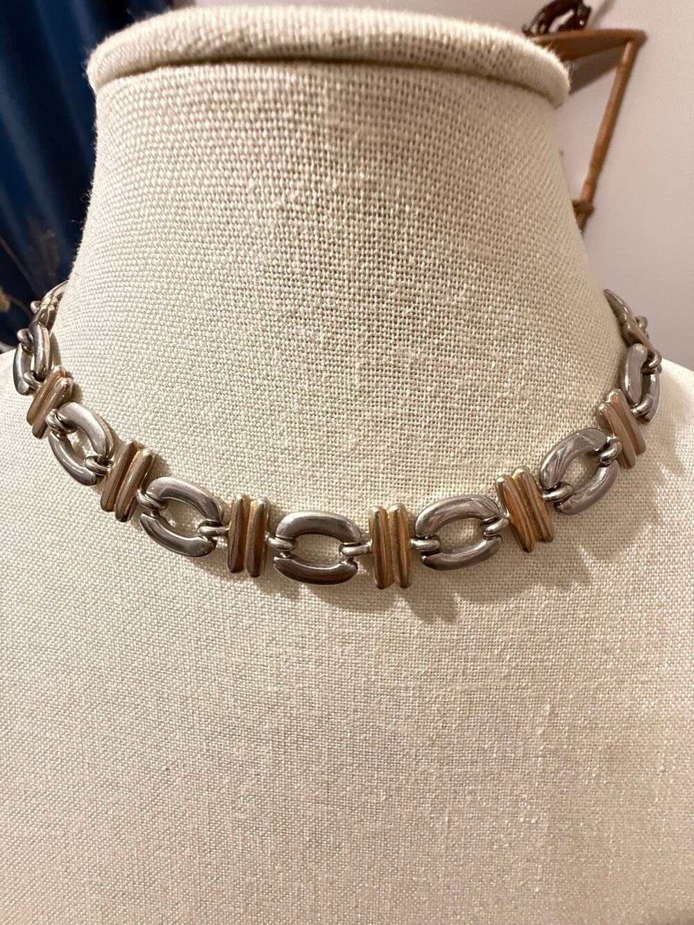 Vintage Two Tone Link Necklace 17” Gold & Silver Tone